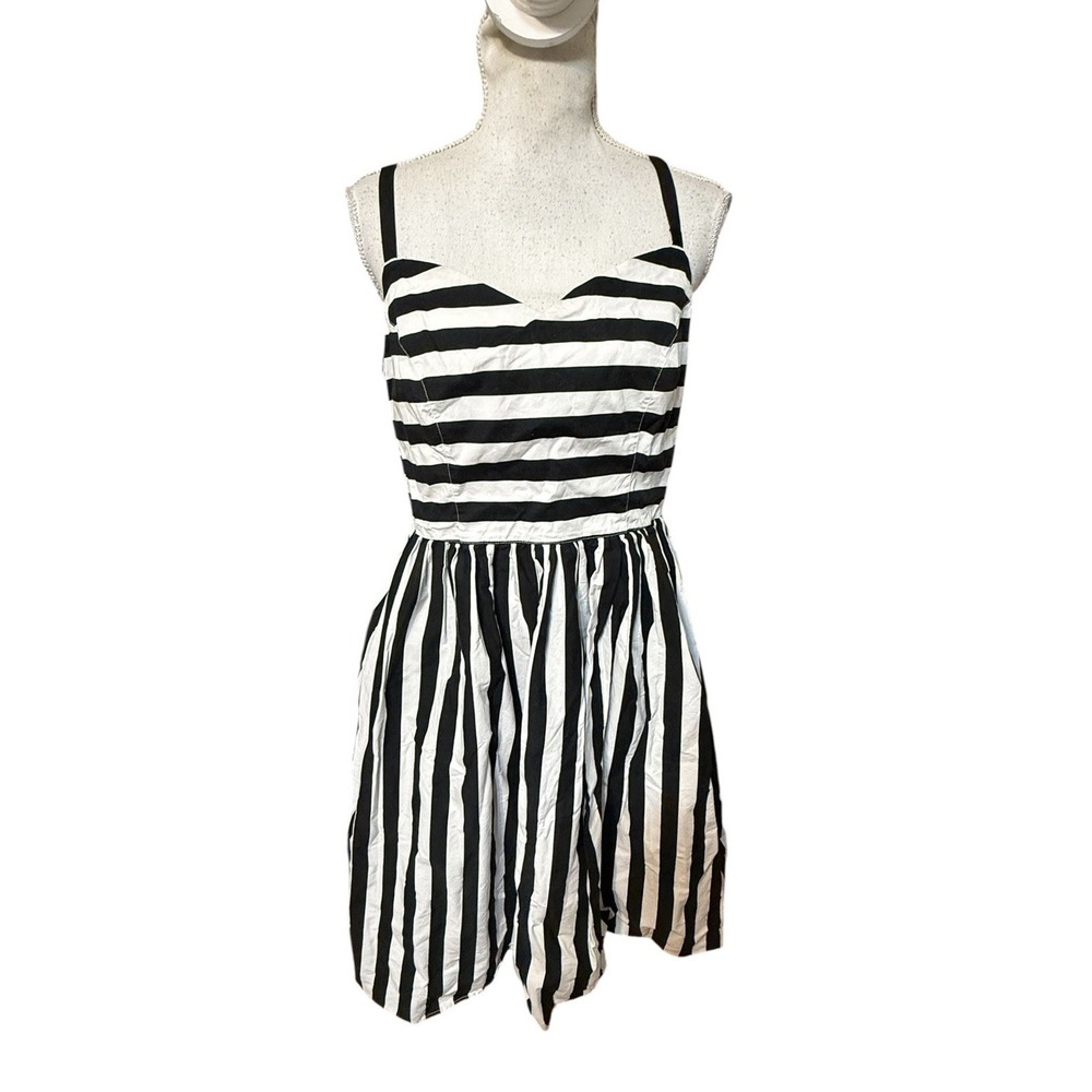 Hell Bunny Juno 50's Dress Stripe Black white Beetle Halloween Goth Alternative